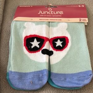 Two pair of low cut socks with bear